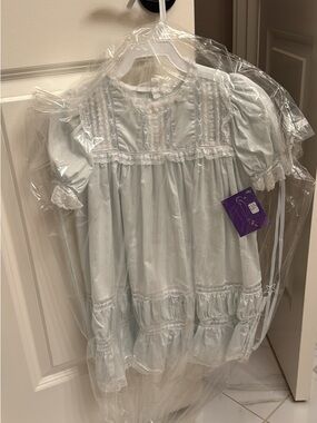 White Lace Trim Light Blue Heirloom Dress
